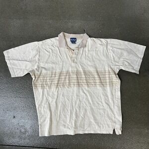 Par Four Polo Shirt Mens XL Beige Striped Knit Short Sleeve Golf Casual